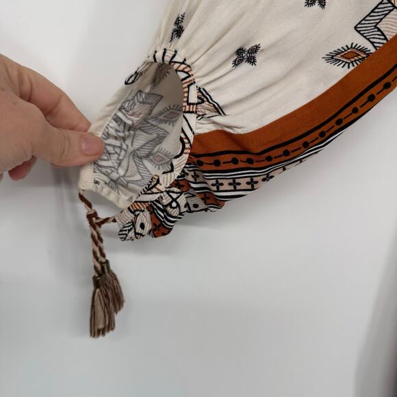 Lovestitch Santa Fe Tassel Dress Womens Size M Ivory Tribal Print Gypsy Bohemian - Picture 7 of 10